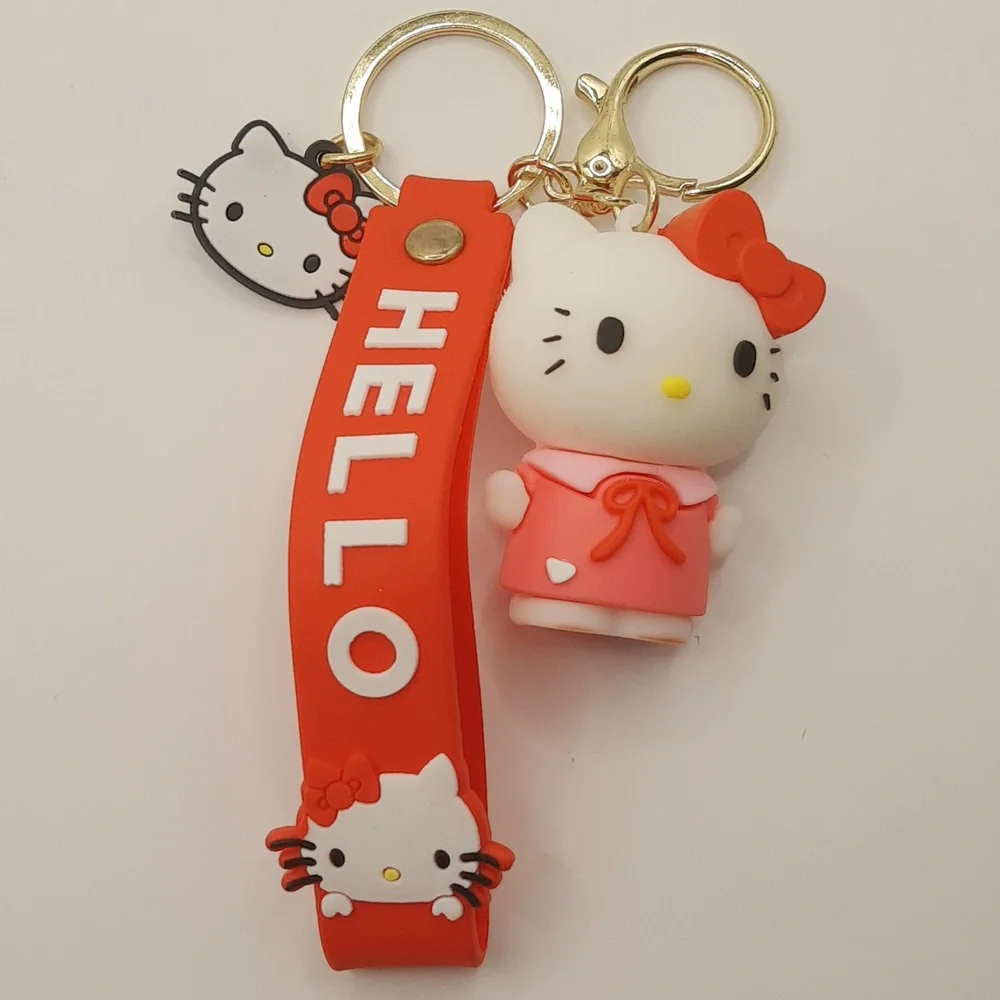 Kawaii Hello Kitty 3D Keychain Bag Charm PendantKeyring Lanyard Car Jewelry 3Pcs